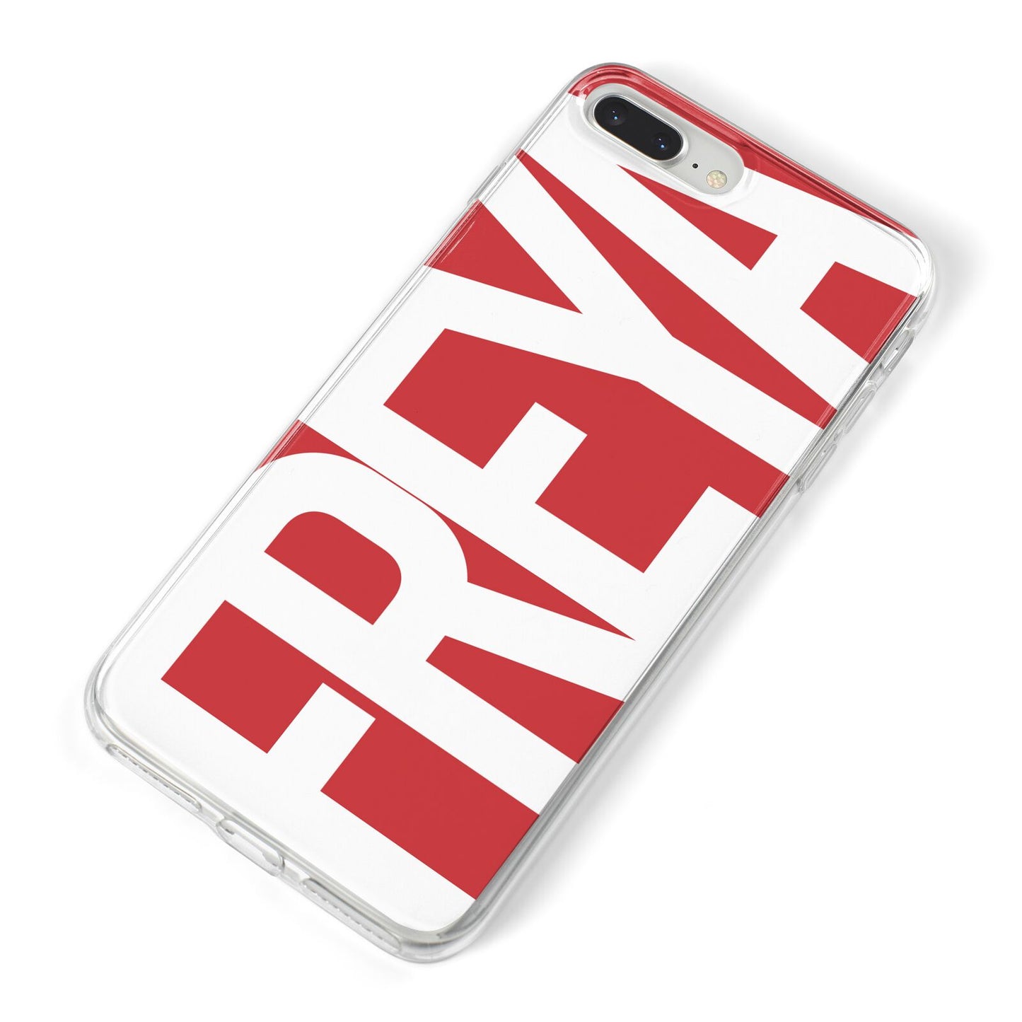 Red and White Chunky Name iPhone 8 Plus Bumper Case on Silver iPhone Alternative Image