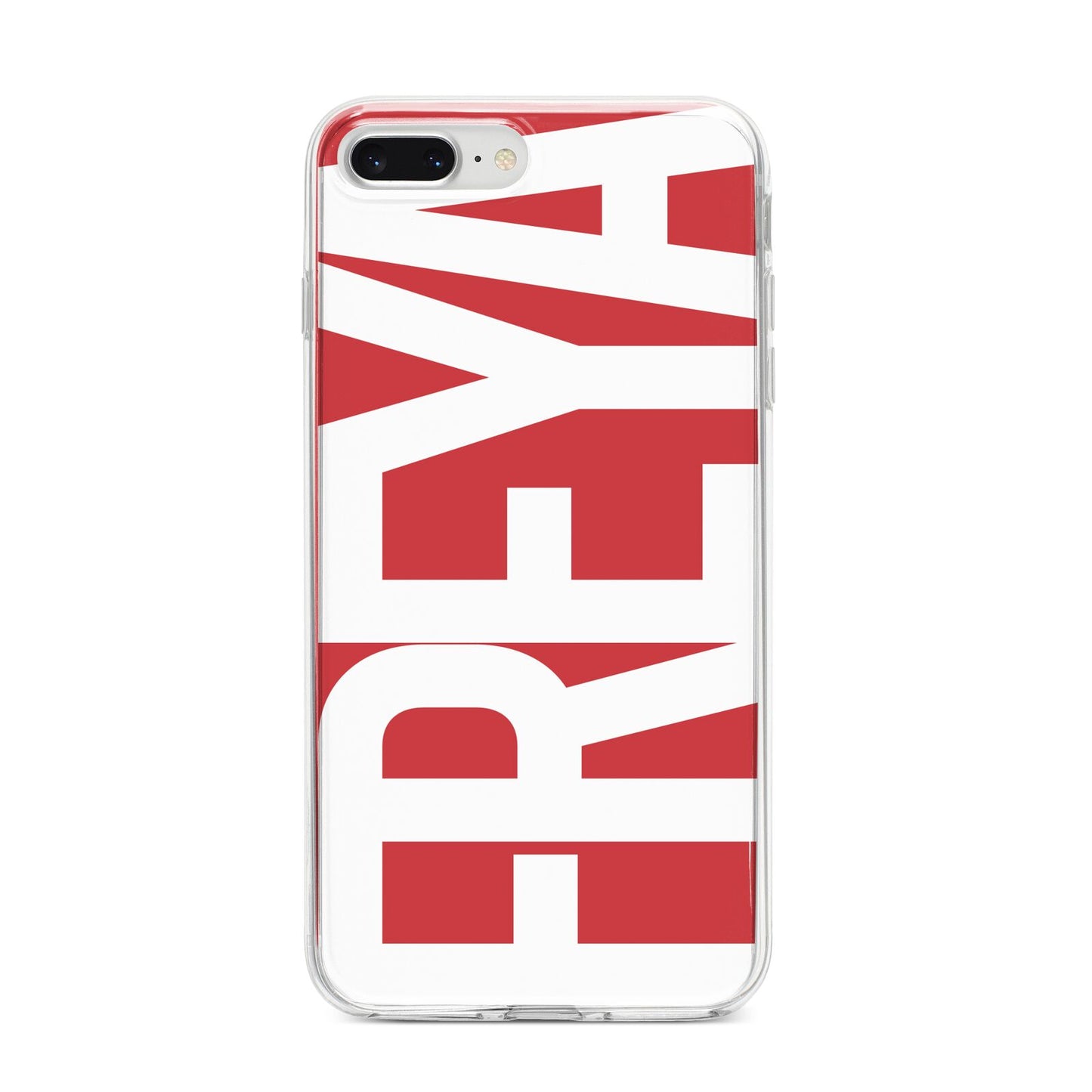 Red and White Chunky Name iPhone 8 Plus Bumper Case on Silver iPhone