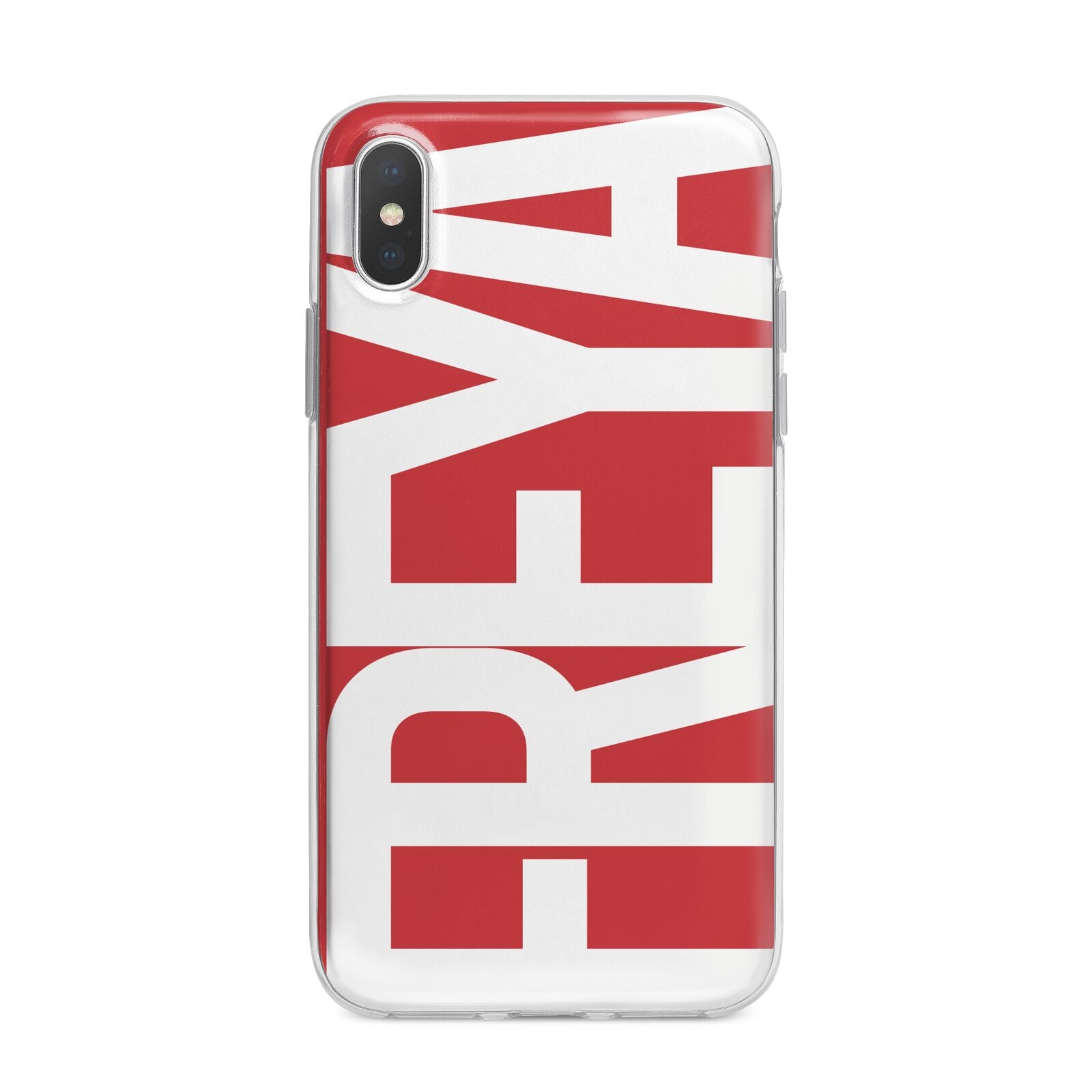 Red and White Chunky Name iPhone X Bumper Case on Silver iPhone Alternative Image 1