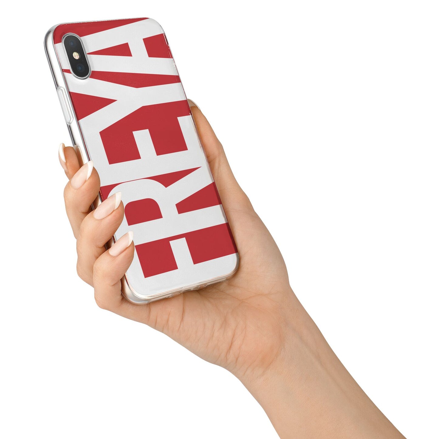 Red and White Chunky Name iPhone X Bumper Case on Silver iPhone Alternative Image 2