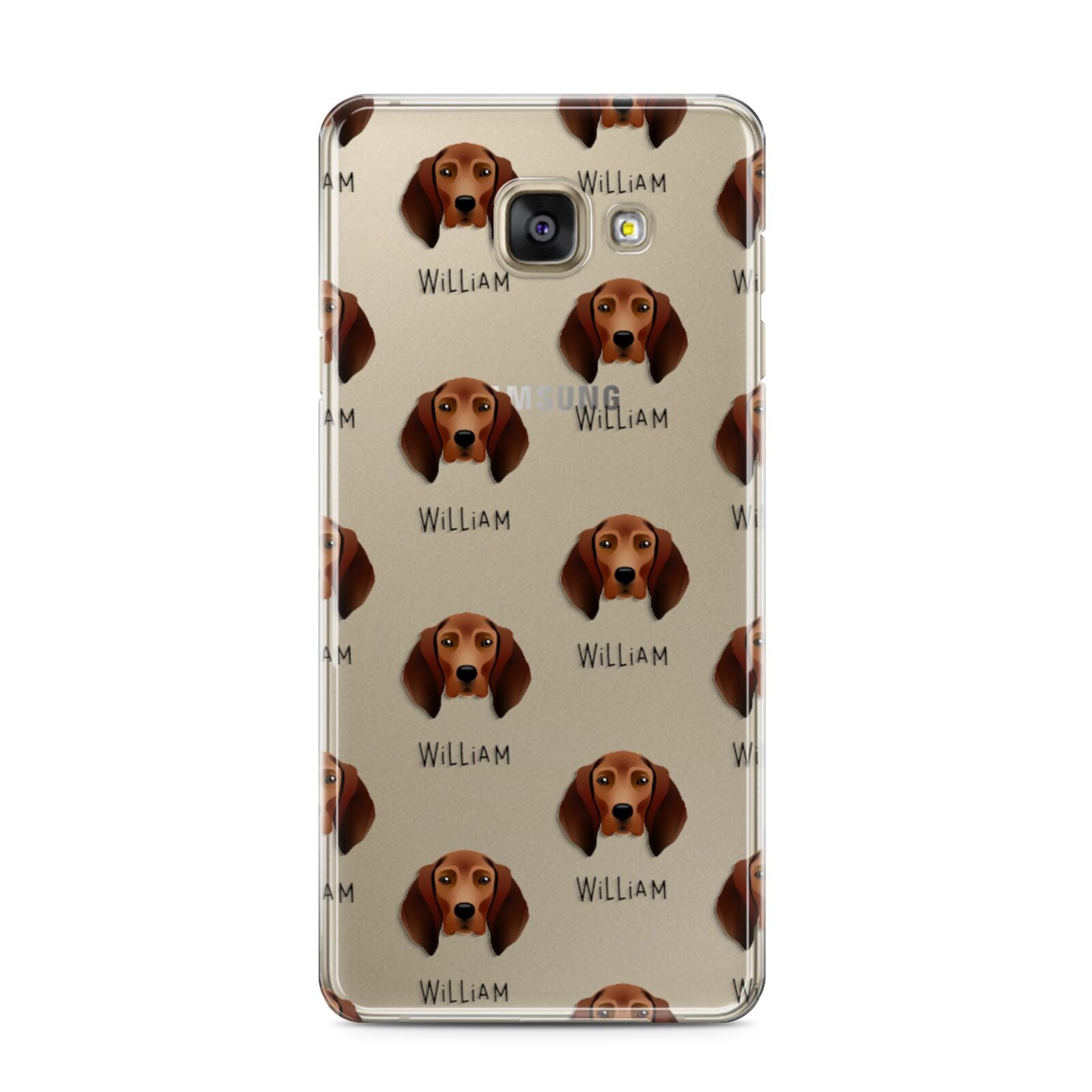Redbone Coonhound Icon with Name Samsung Galaxy A3 2016 Case on gold phone