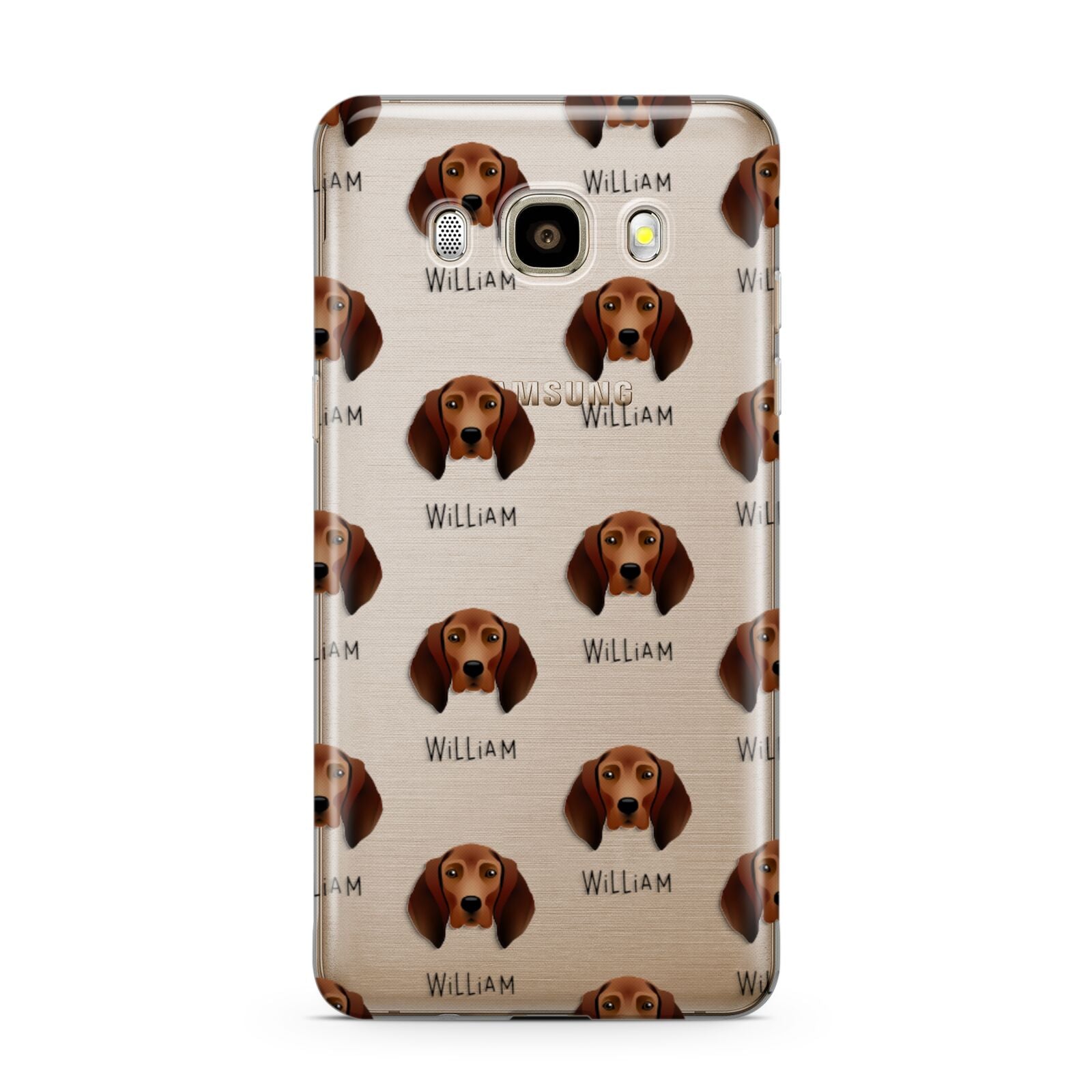 Redbone Coonhound Icon with Name Samsung Galaxy J7 2016 Case on gold phone