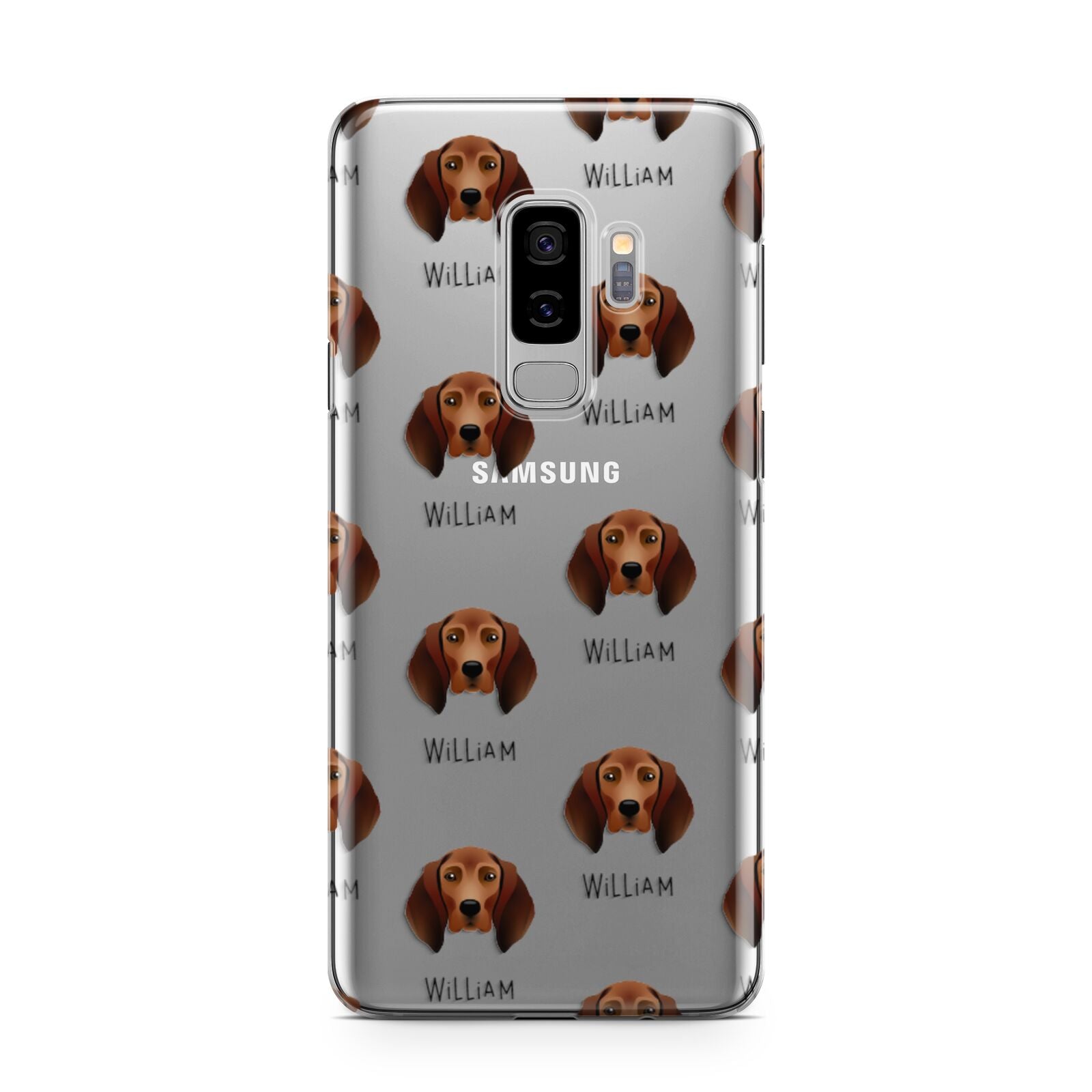 Redbone Coonhound Icon with Name Samsung Galaxy S9 Plus Case on Silver phone