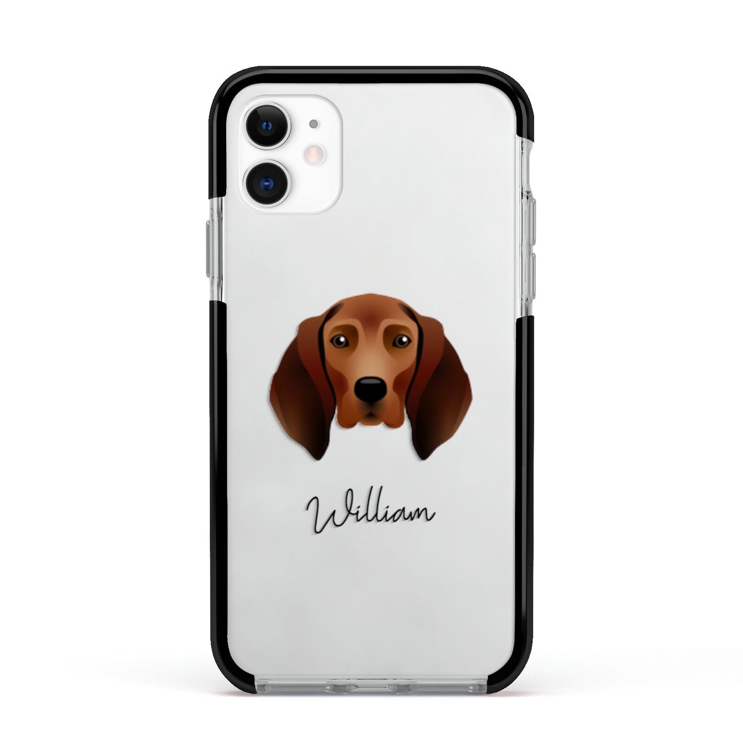 Redbone Coonhound Personalised Apple iPhone 11 in White with Black Impact Case