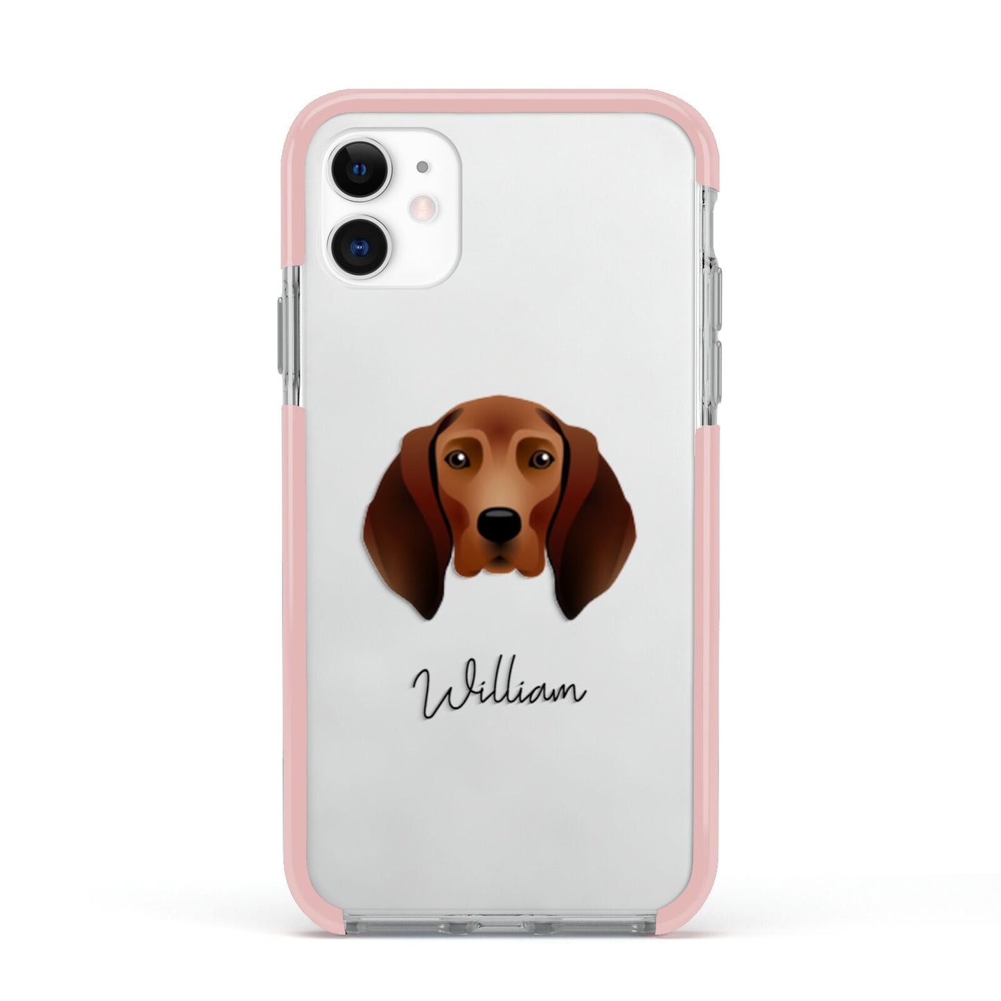 Redbone Coonhound Personalised Apple iPhone 11 in White with Pink Impact Case