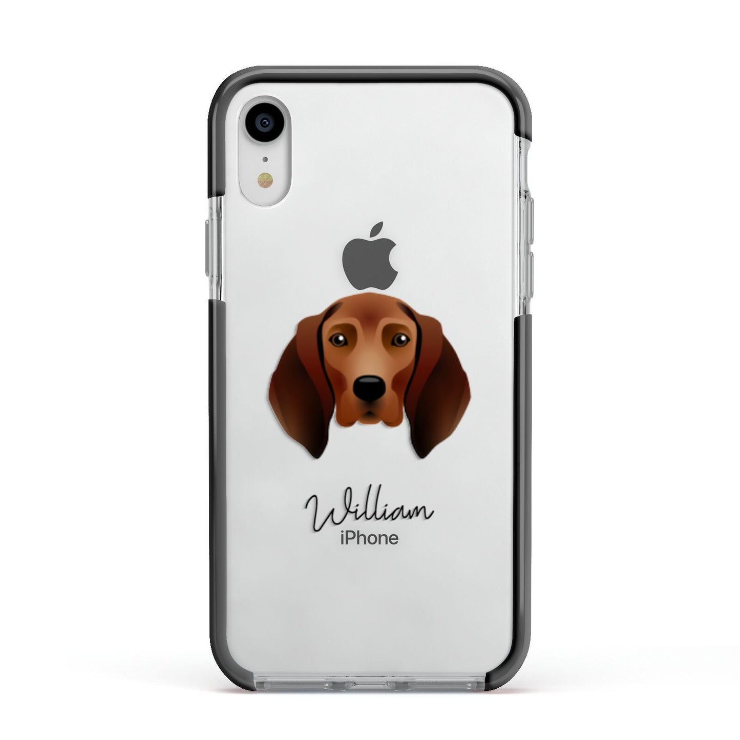 Redbone Coonhound Personalised Apple iPhone XR Impact Case Black Edge on Silver Phone
