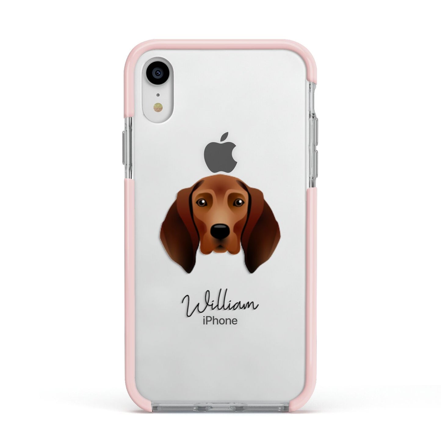 Redbone Coonhound Personalised Apple iPhone XR Impact Case Pink Edge on Silver Phone