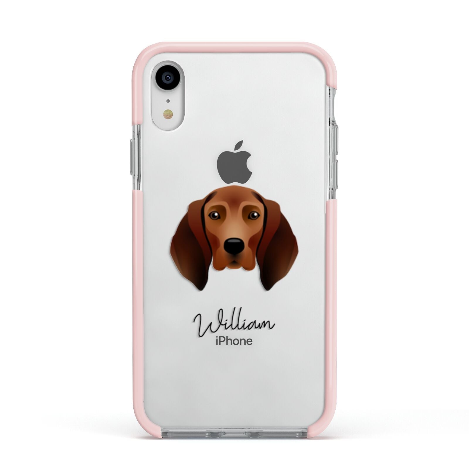 Redbone Coonhound Personalised Apple iPhone XR Impact Case Pink Edge on Silver Phone