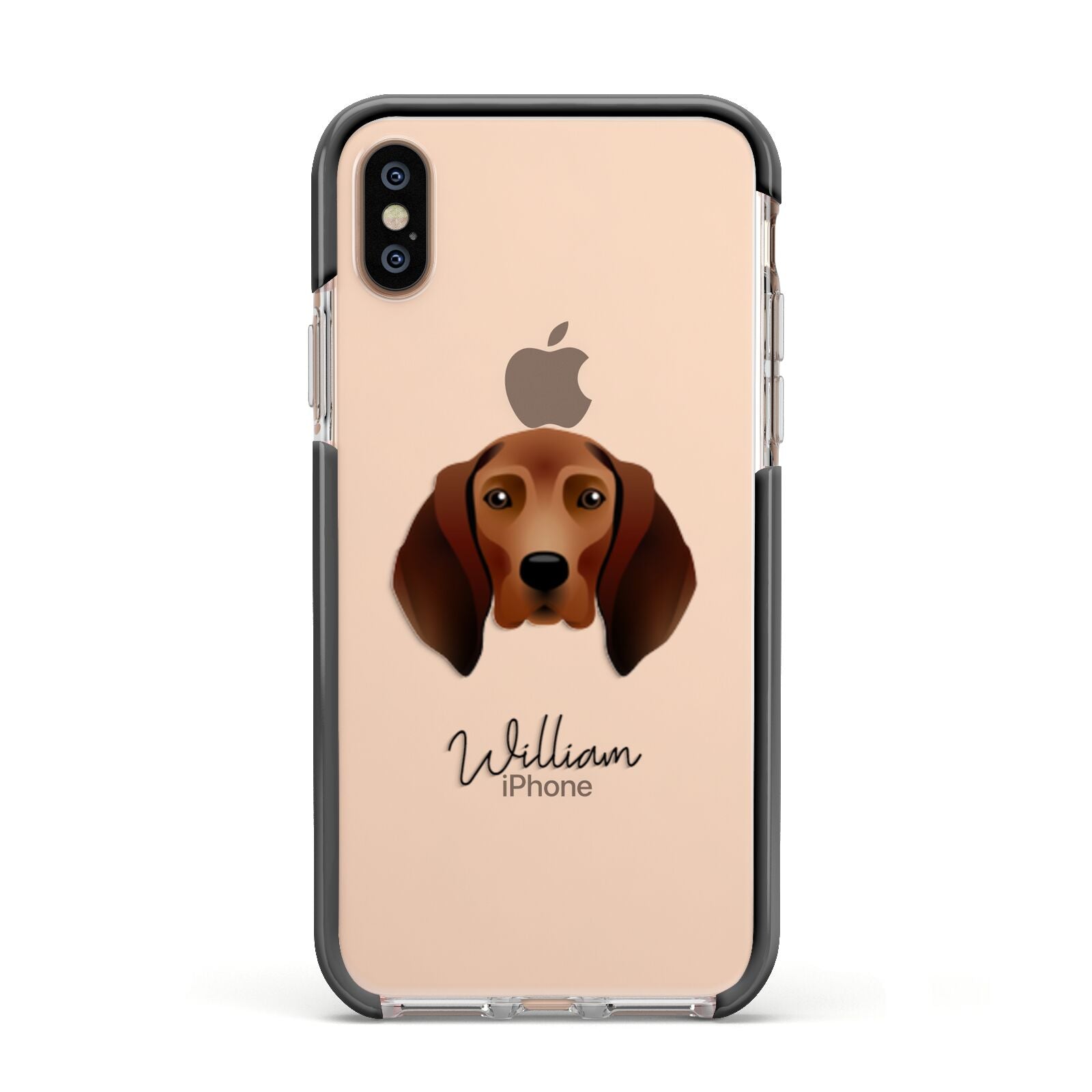 Redbone Coonhound Personalised Apple iPhone Xs Impact Case Black Edge on Gold Phone