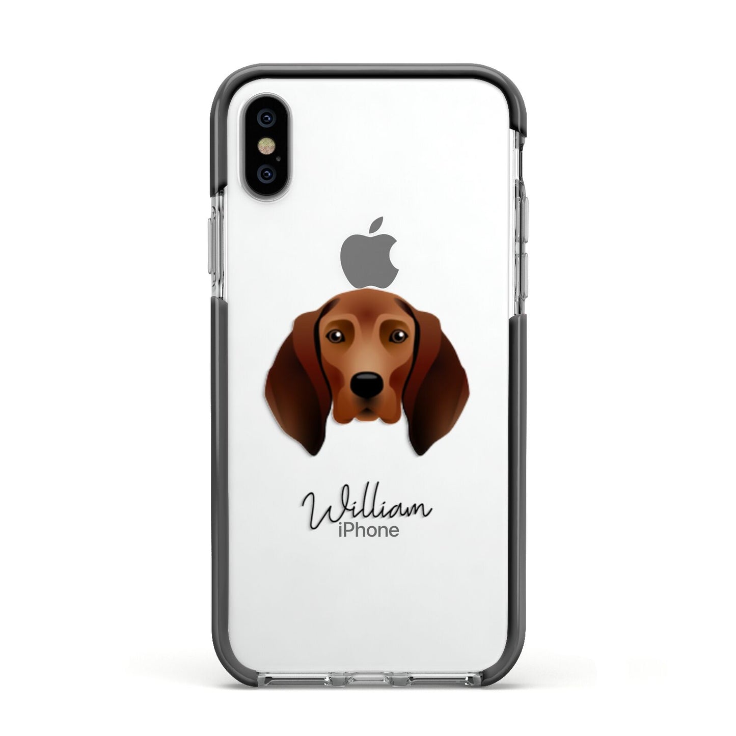 Redbone Coonhound Personalised Apple iPhone Xs Impact Case Black Edge on Silver Phone