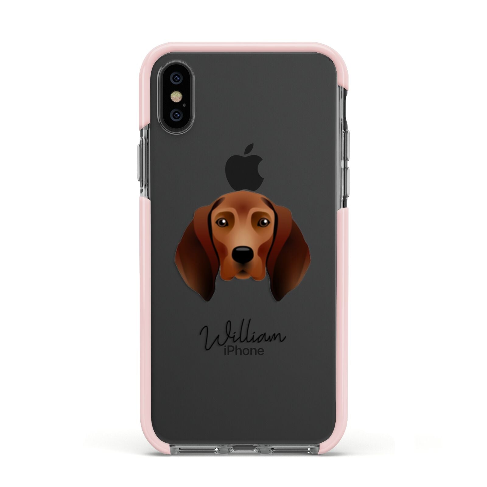 Redbone Coonhound Personalised Apple iPhone Xs Impact Case Pink Edge on Black Phone