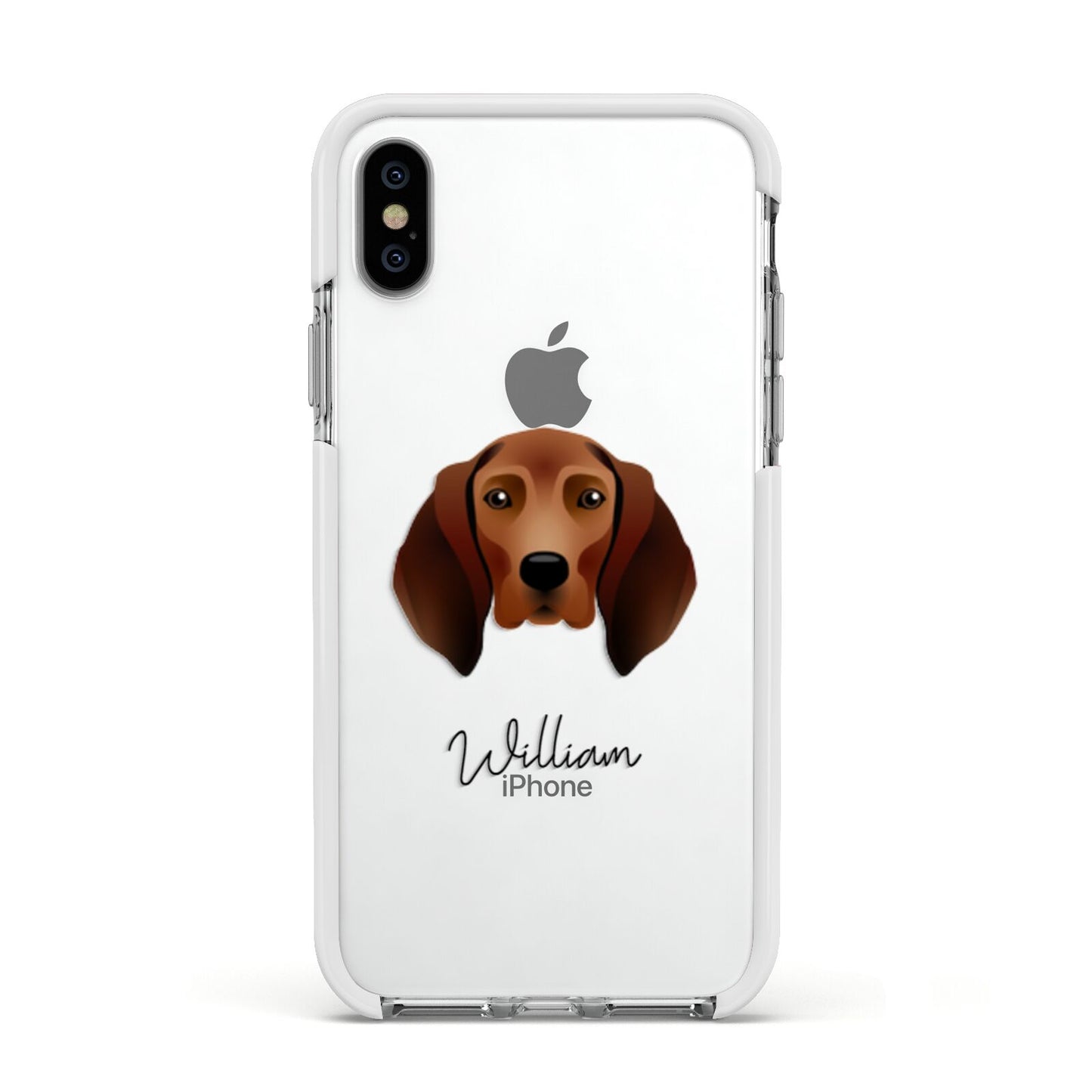 Redbone Coonhound Personalised Apple iPhone Xs Impact Case White Edge on Silver Phone