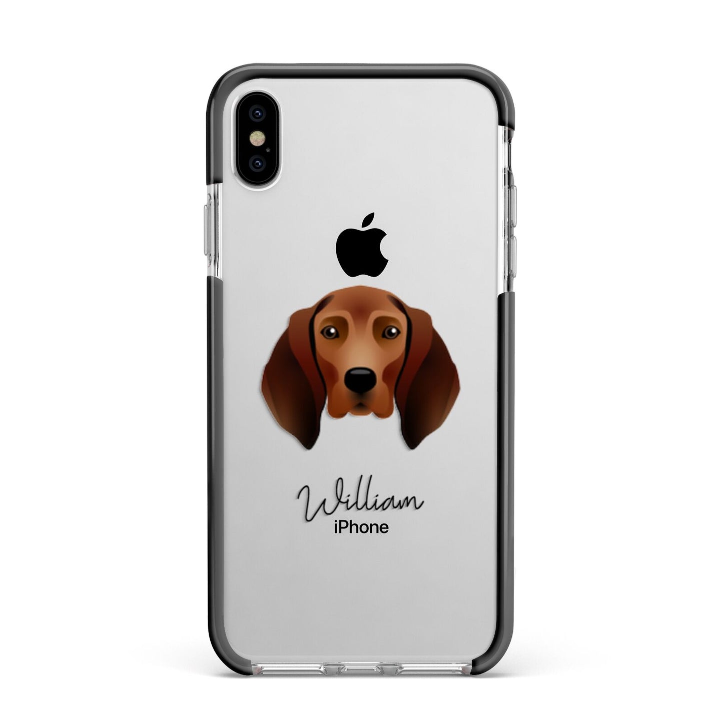 Redbone Coonhound Personalised Apple iPhone Xs Max Impact Case Black Edge on Silver Phone