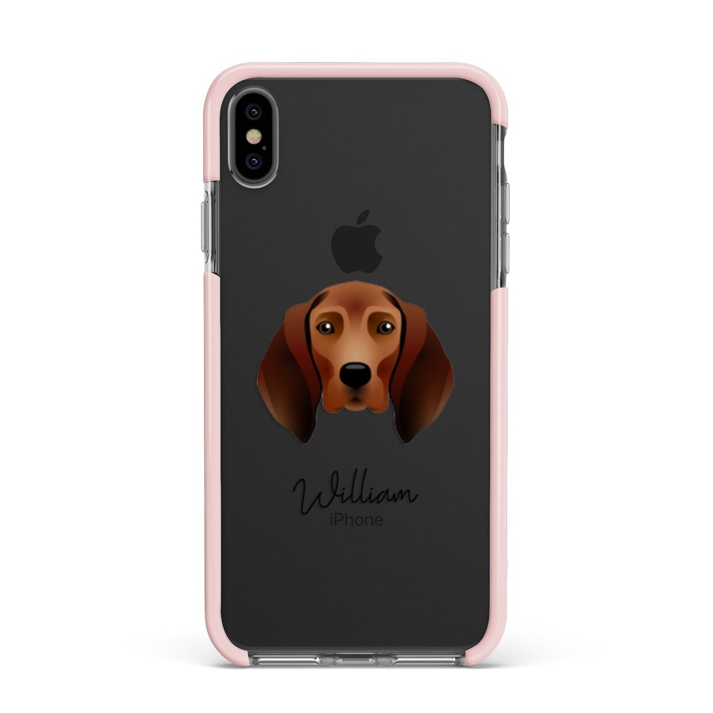 Redbone Coonhound Personalised Apple iPhone Xs Max Impact Case Pink Edge on Black Phone