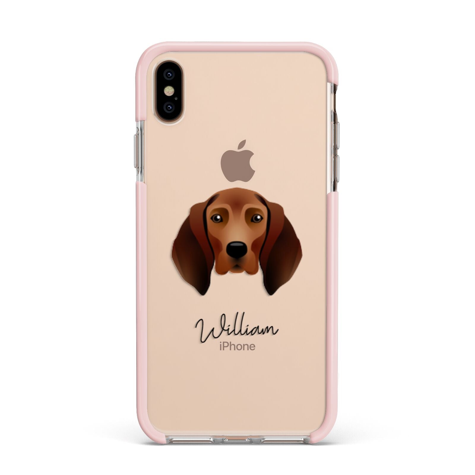 Redbone Coonhound Personalised Apple iPhone Xs Max Impact Case Pink Edge on Gold Phone