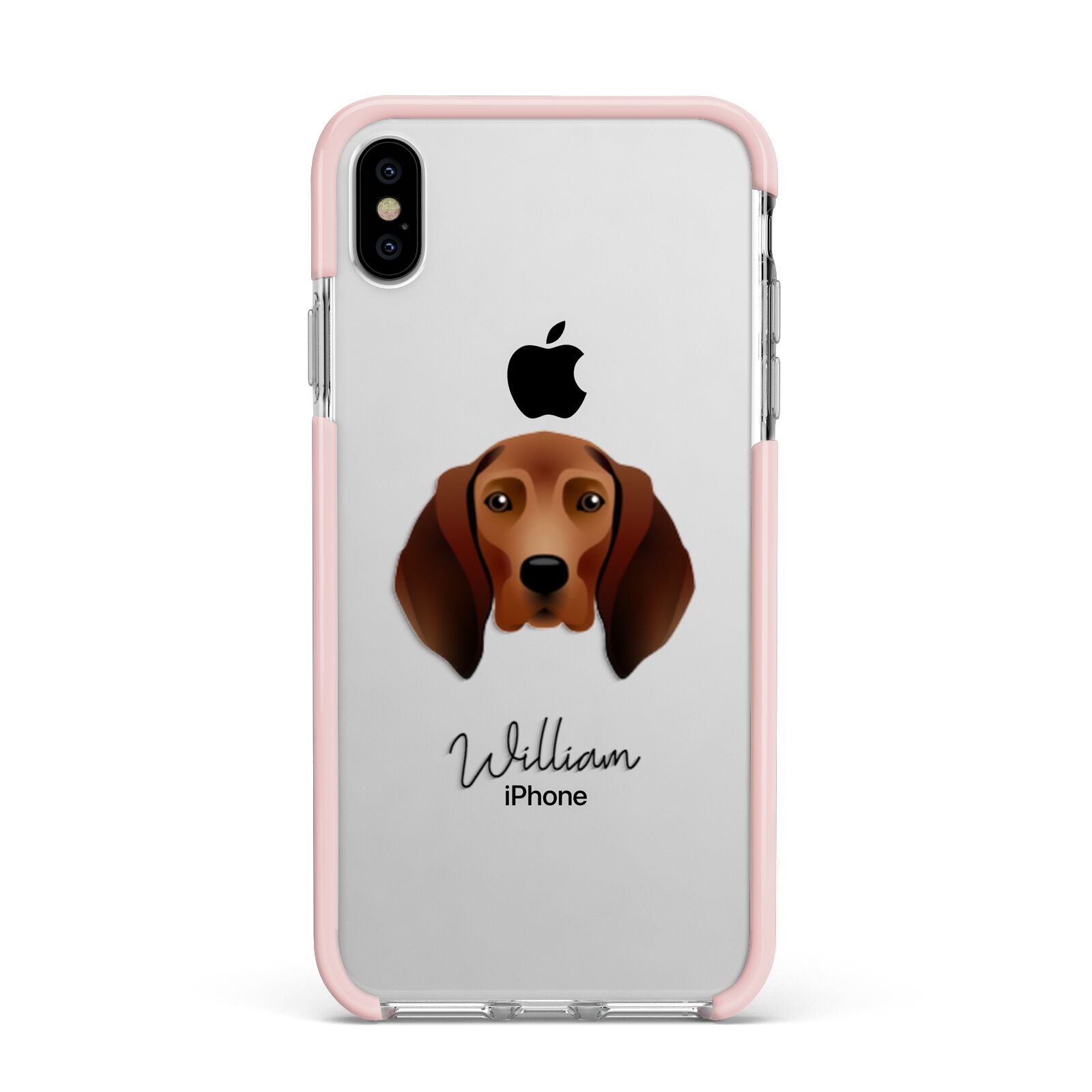 Redbone Coonhound Personalised Apple iPhone Xs Max Impact Case Pink Edge on Silver Phone