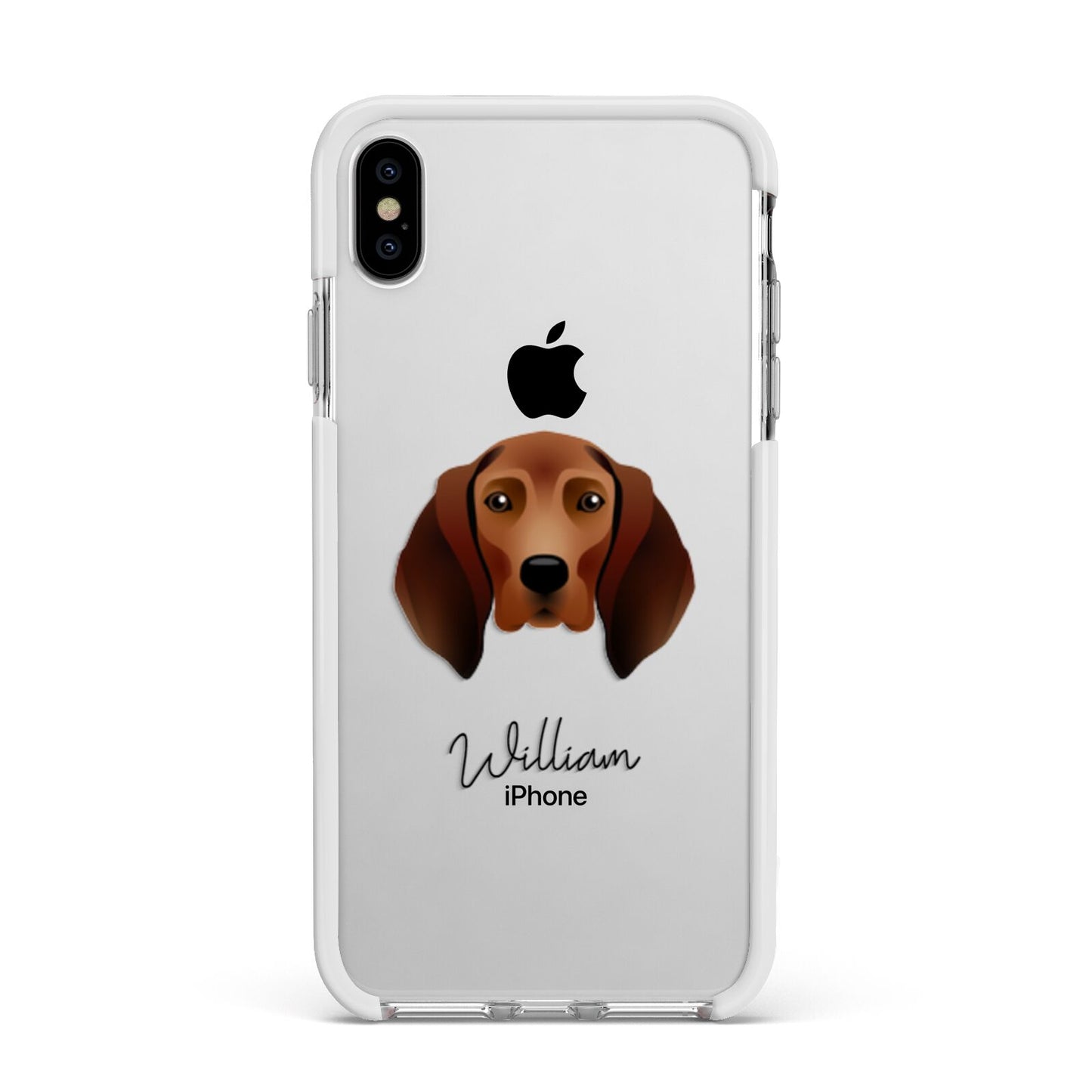 Redbone Coonhound Personalised Apple iPhone Xs Max Impact Case White Edge on Silver Phone