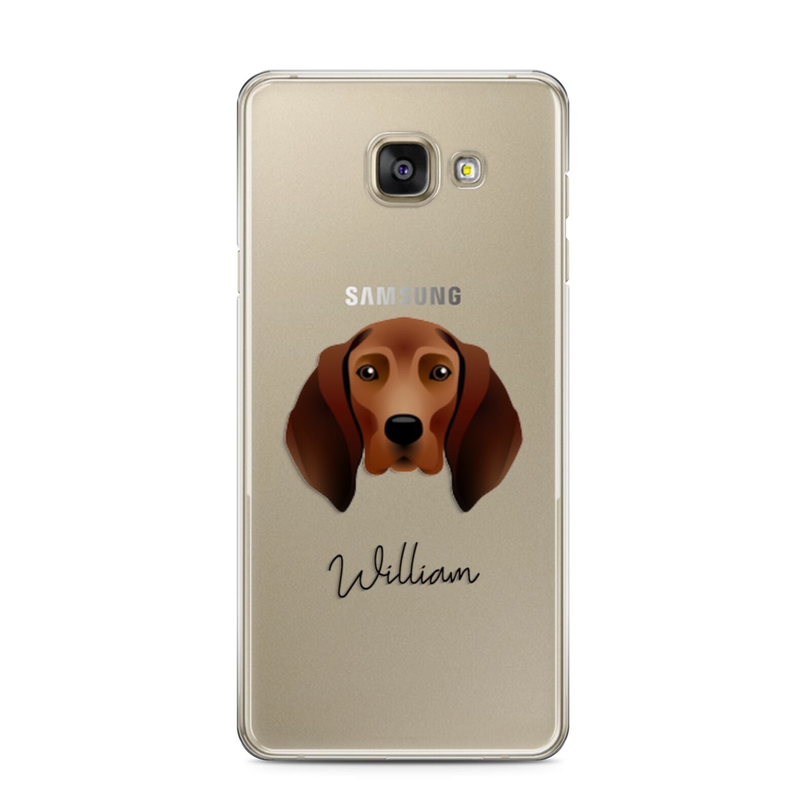 Redbone Coonhound Personalised Samsung Galaxy A3 2016 Case on gold phone
