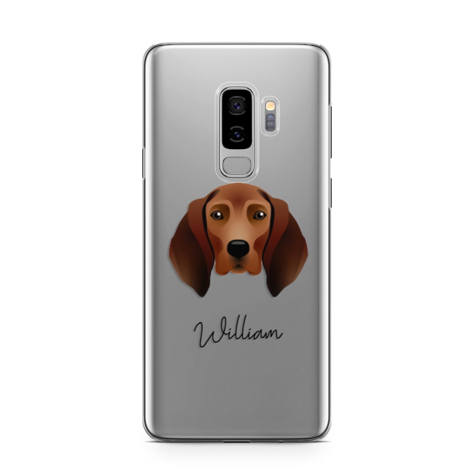 Redbone Coonhound Personalised Samsung Galaxy S9 Plus Case on Silver phone