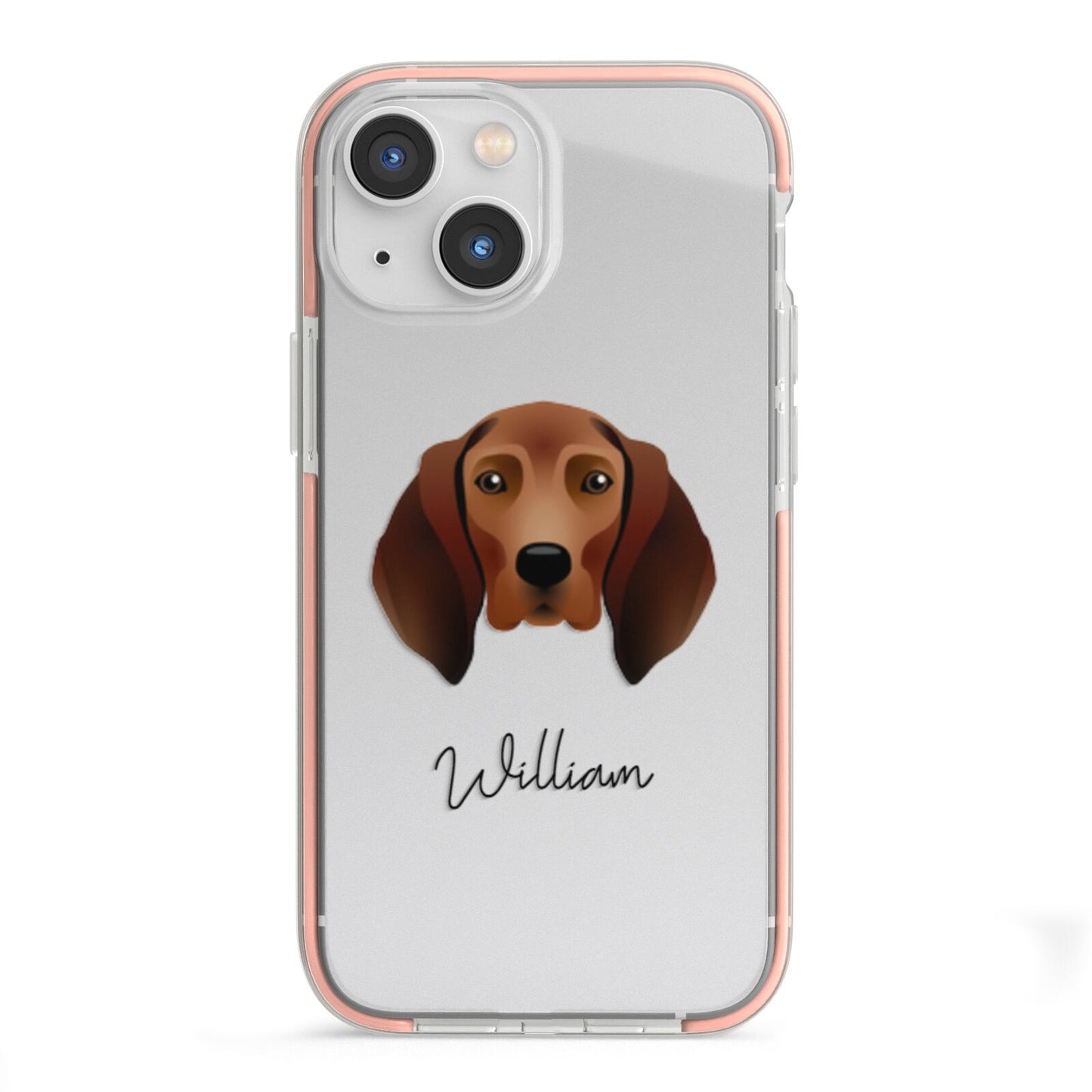 Redbone Coonhound Personalised iPhone 13 Mini TPU Impact Case with Pink Edges