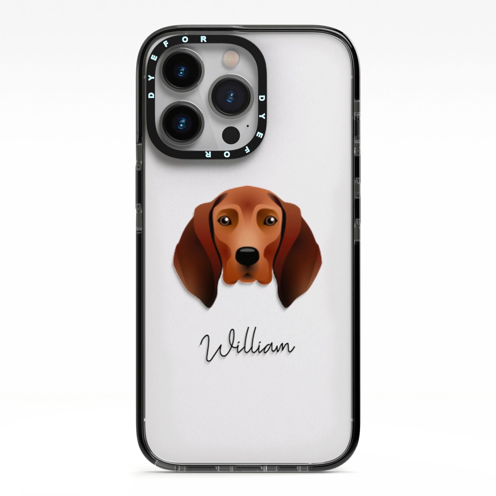 Redbone Coonhound Personalised iPhone 13 Pro Black Impact Case on Silver phone