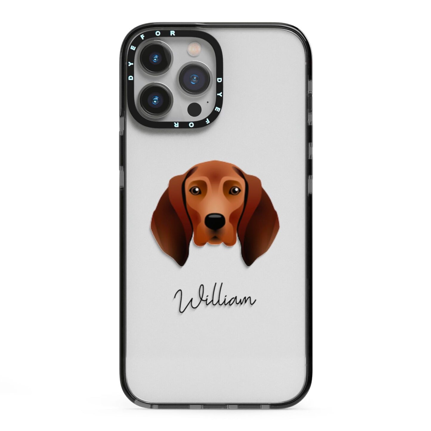 Redbone Coonhound Personalised iPhone 13 Pro Max Black Impact Case on Silver phone