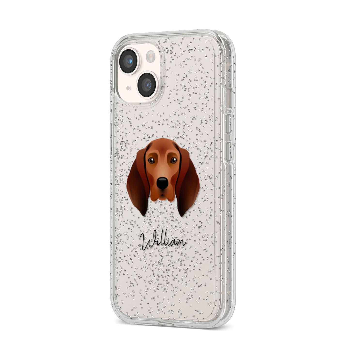 Redbone Coonhound Personalised iPhone 14 Glitter Tough Case Starlight Angled Image