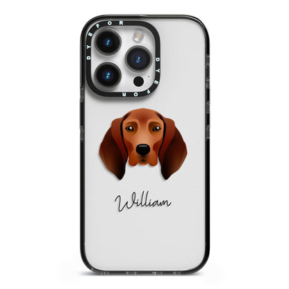 Redbone Coonhound Personalised iPhone 14 Pro Black Impact Case on Silver phone