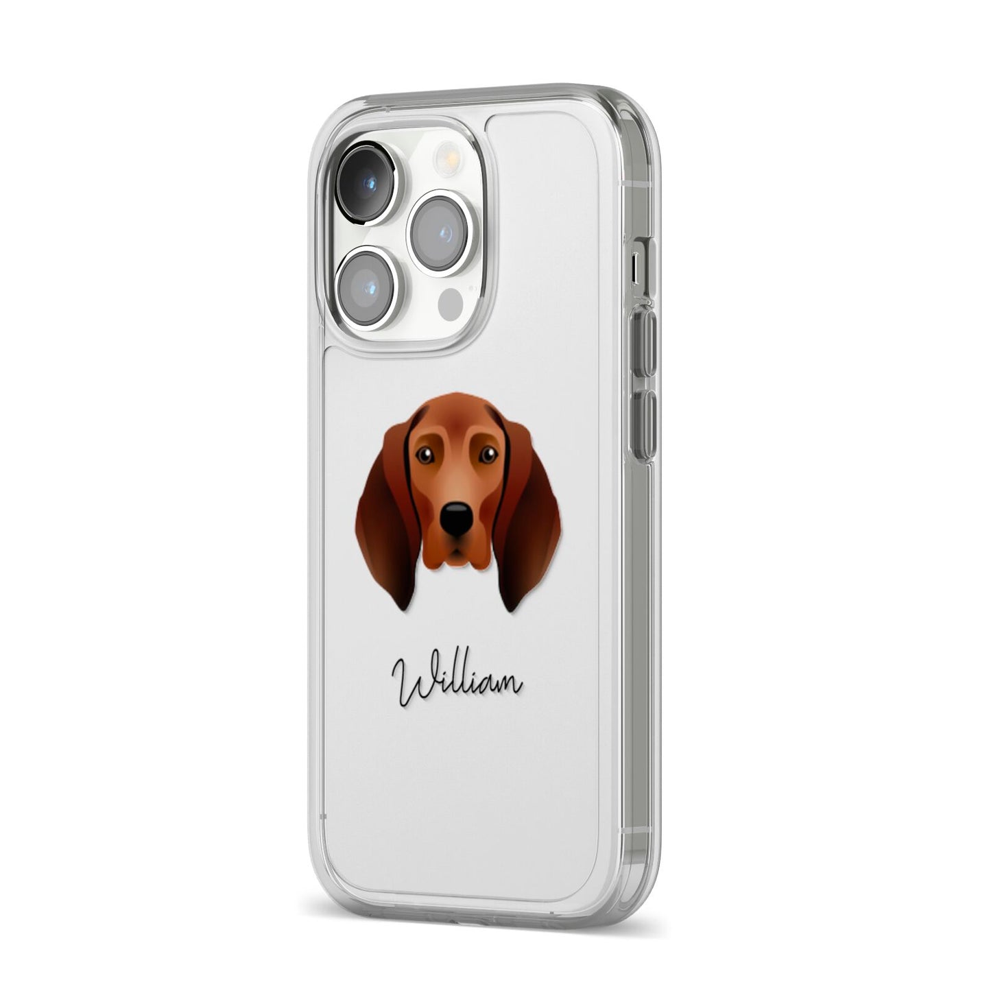 Redbone Coonhound Personalised iPhone 14 Pro Clear Tough Case Silver Angled Image