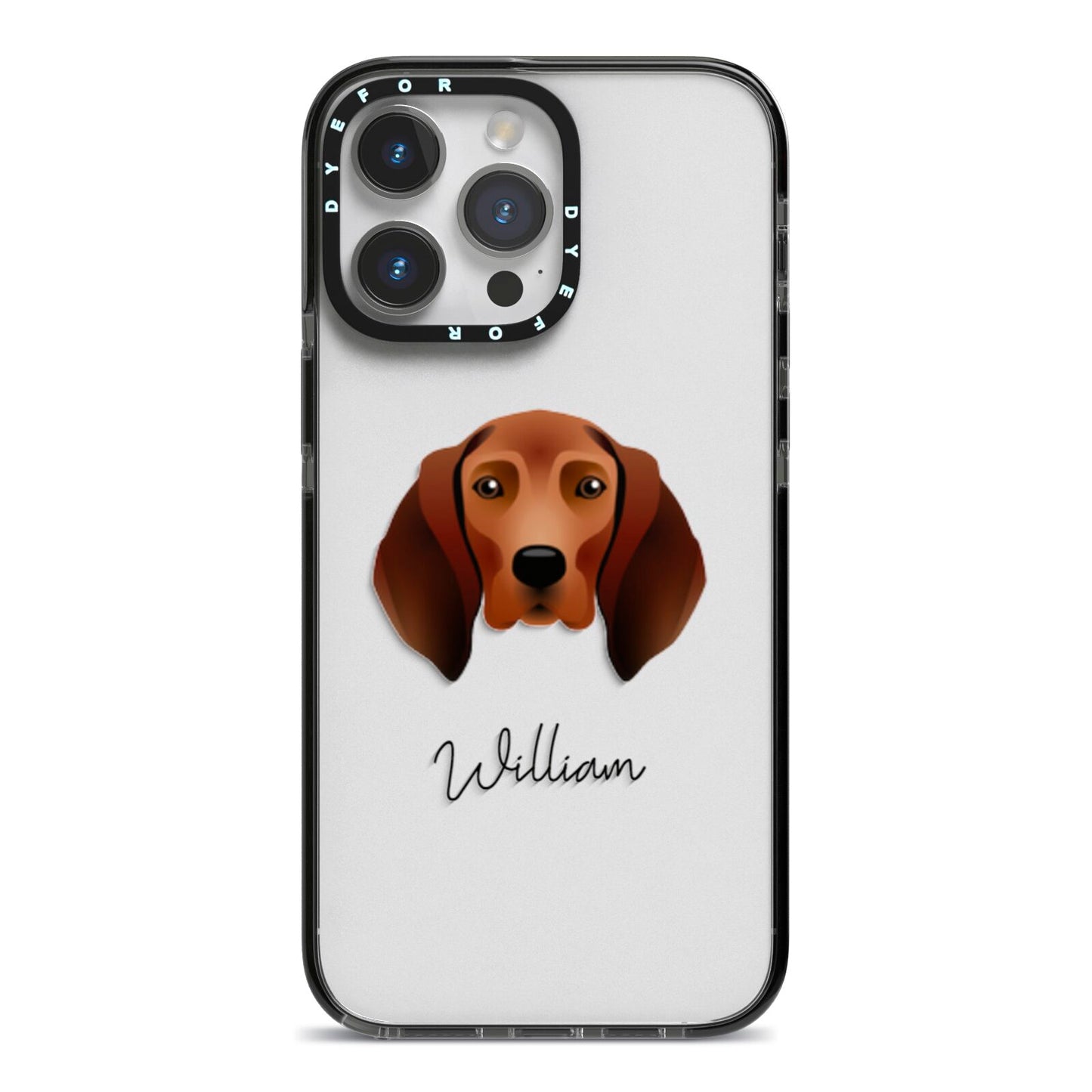 Redbone Coonhound Personalised iPhone 14 Pro Max Black Impact Case on Silver phone