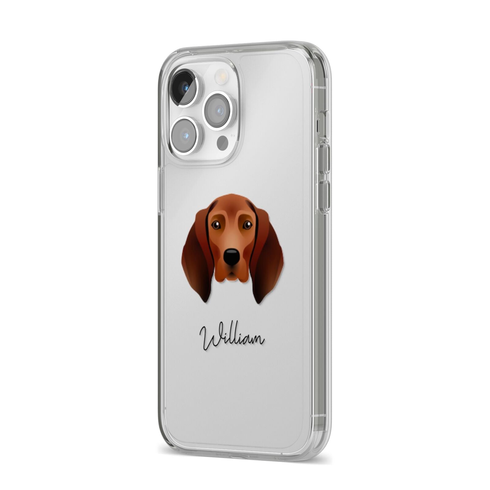 Redbone Coonhound Personalised iPhone 14 Pro Max Clear Tough Case Silver Angled Image