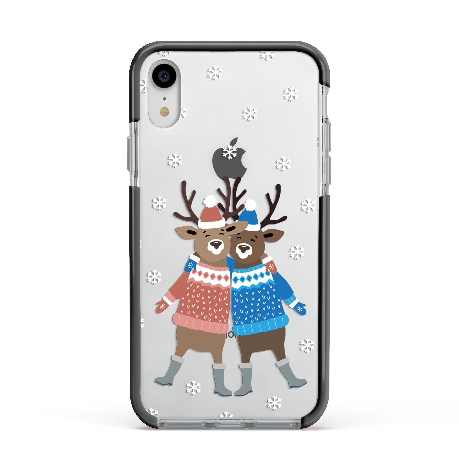 Reindeer Apple iPhone XR Impact Case Black Edge on Silver Phone