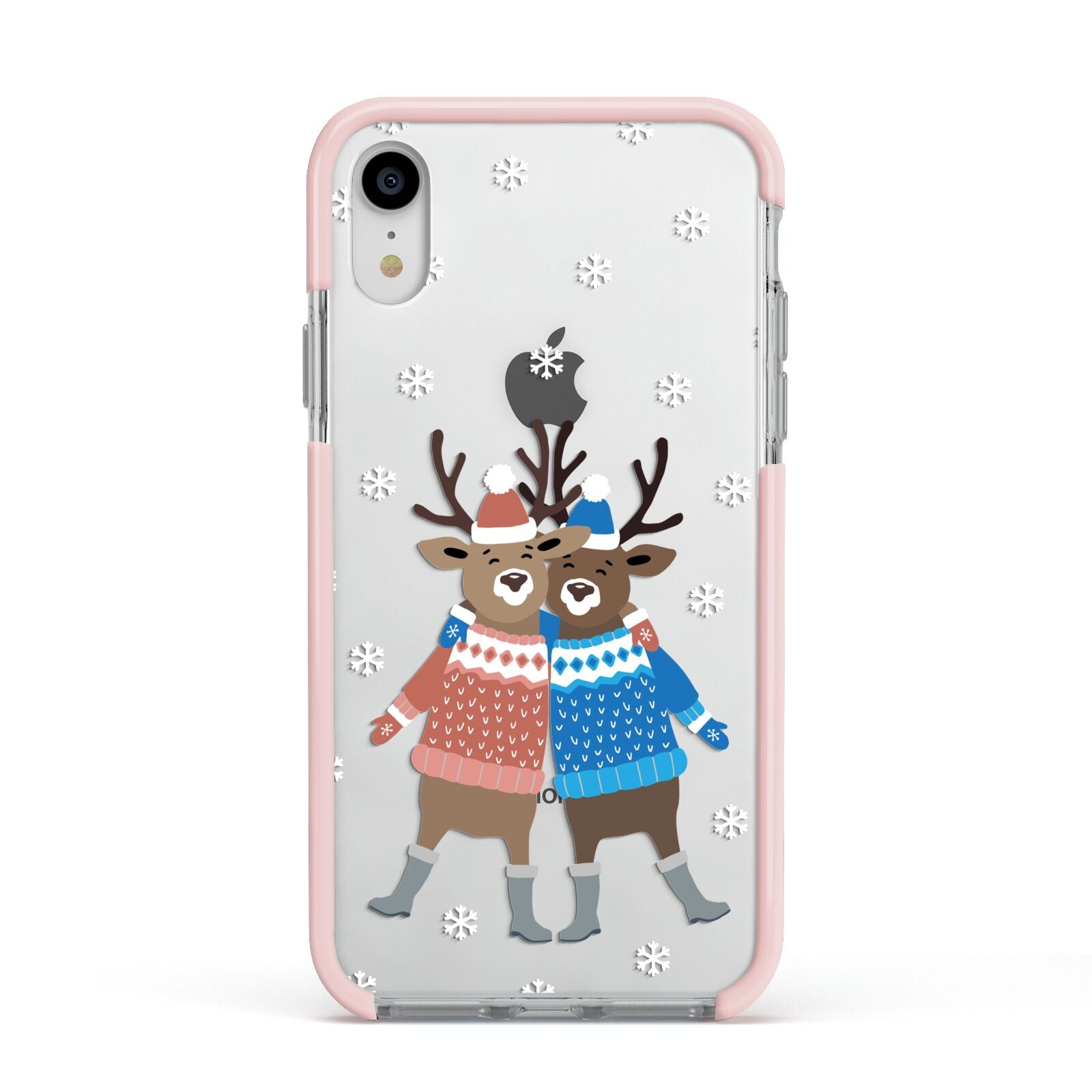 Reindeer Apple iPhone XR Impact Case Pink Edge on Silver Phone