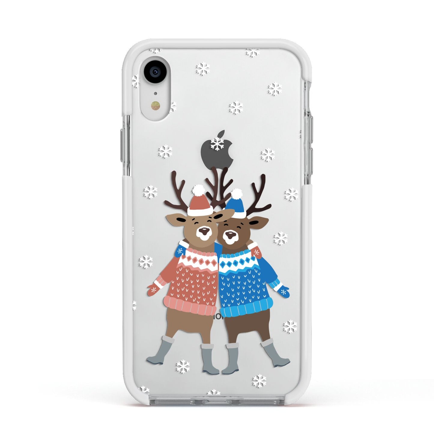 Reindeer Apple iPhone XR Impact Case White Edge on Silver Phone