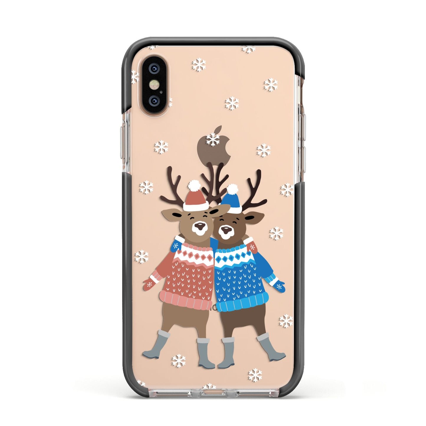 Reindeer Apple iPhone Xs Impact Case Black Edge on Gold Phone