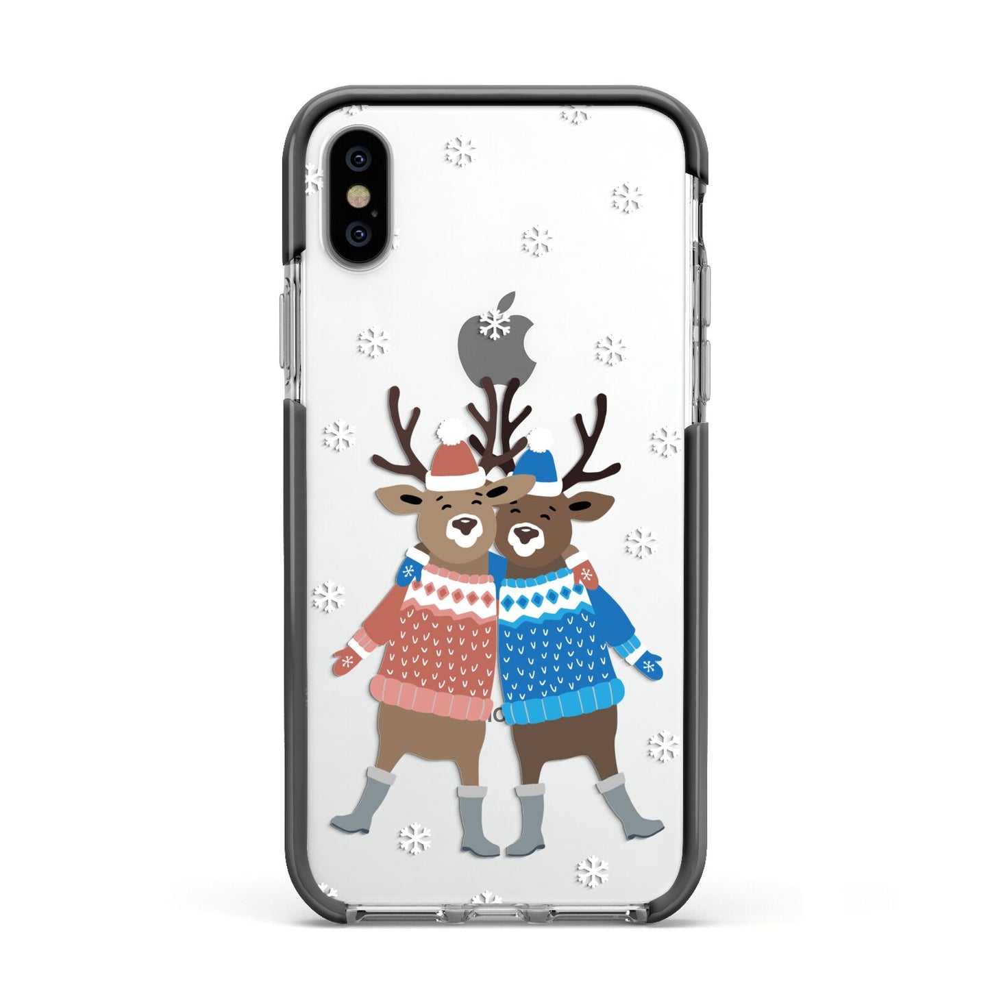 Reindeer Apple iPhone Xs Impact Case Black Edge on Silver Phone