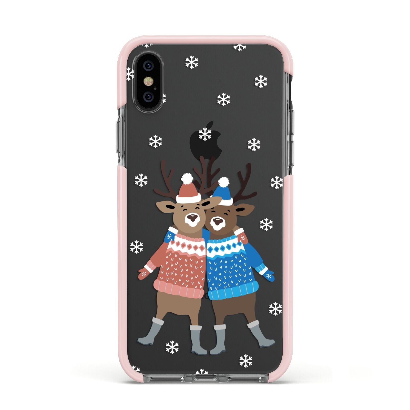 Reindeer Apple iPhone Xs Impact Case Pink Edge on Black Phone