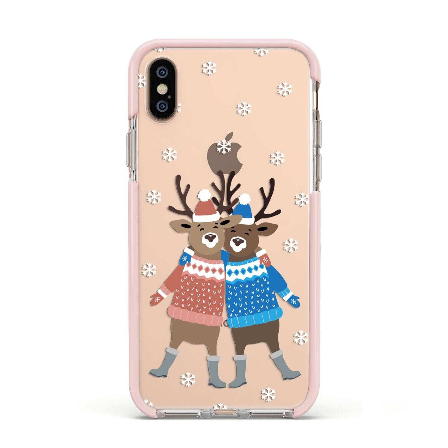 Reindeer Apple iPhone Xs Impact Case Pink Edge on Gold Phone