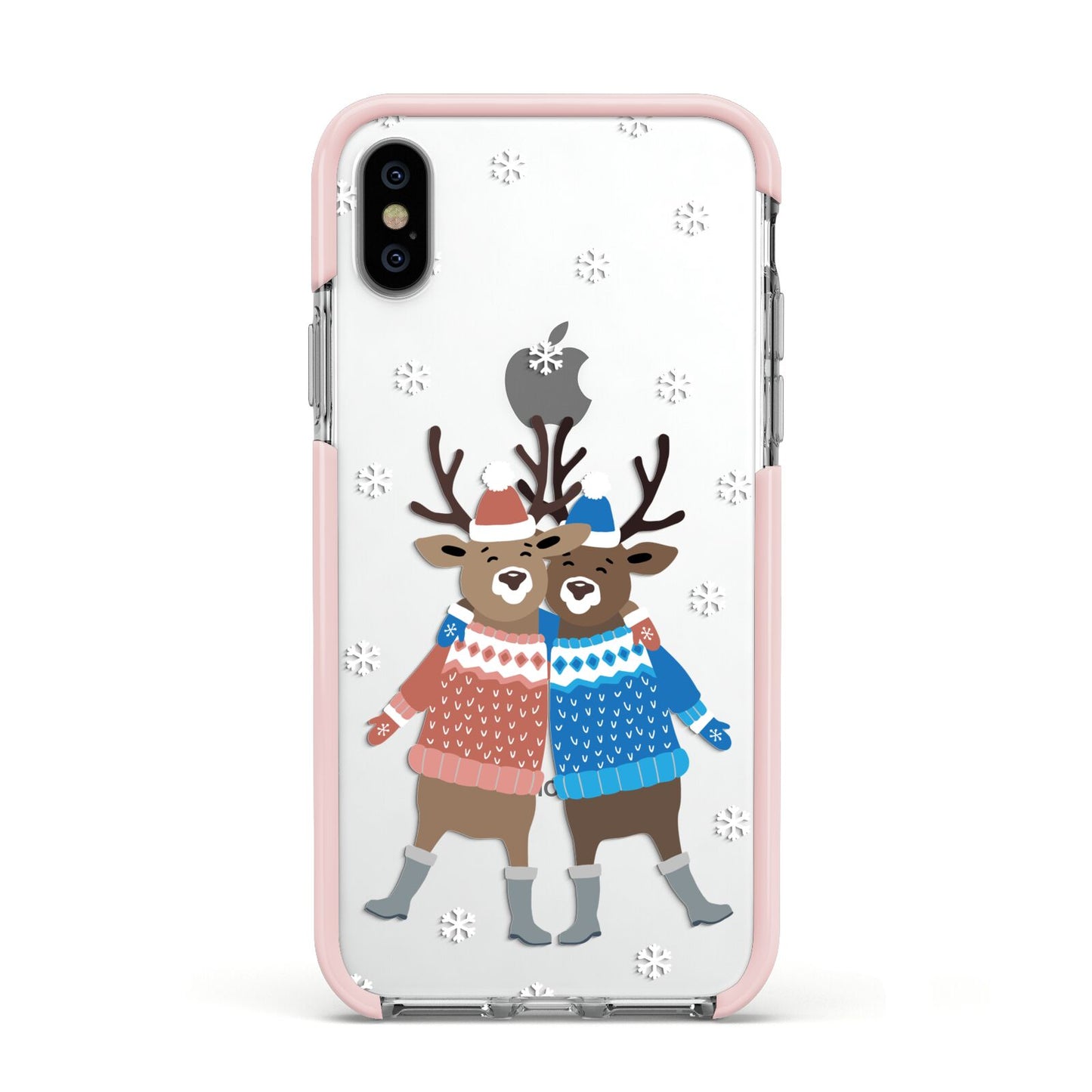 Reindeer Apple iPhone Xs Impact Case Pink Edge on Silver Phone