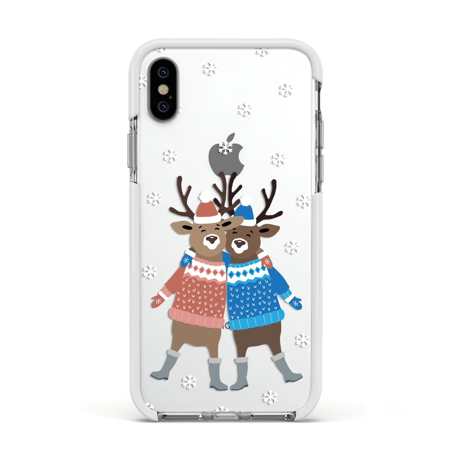 Reindeer Apple iPhone Xs Impact Case White Edge on Silver Phone