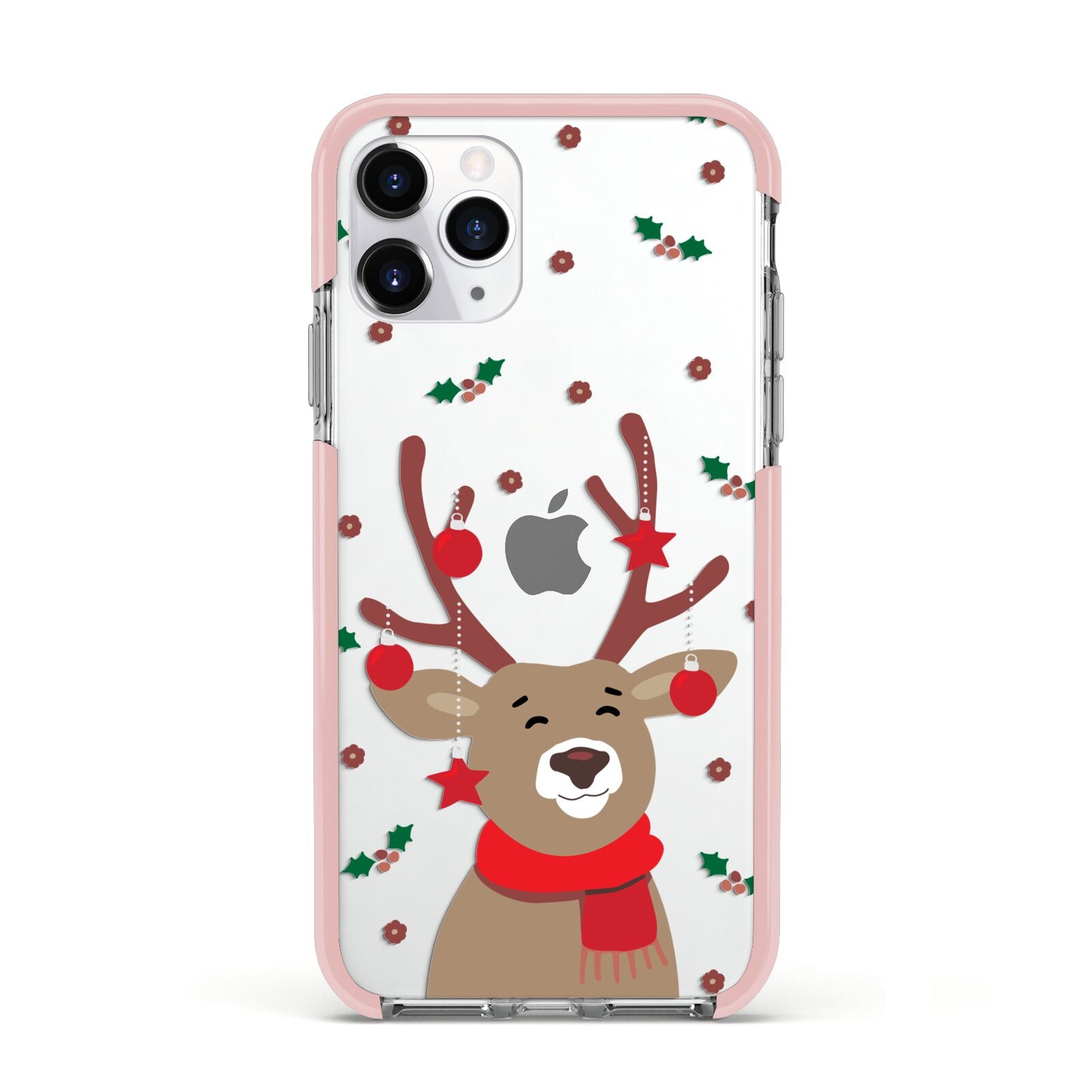 Reindeer Christmas Apple iPhone 11 Pro in Silver with Pink Impact Case