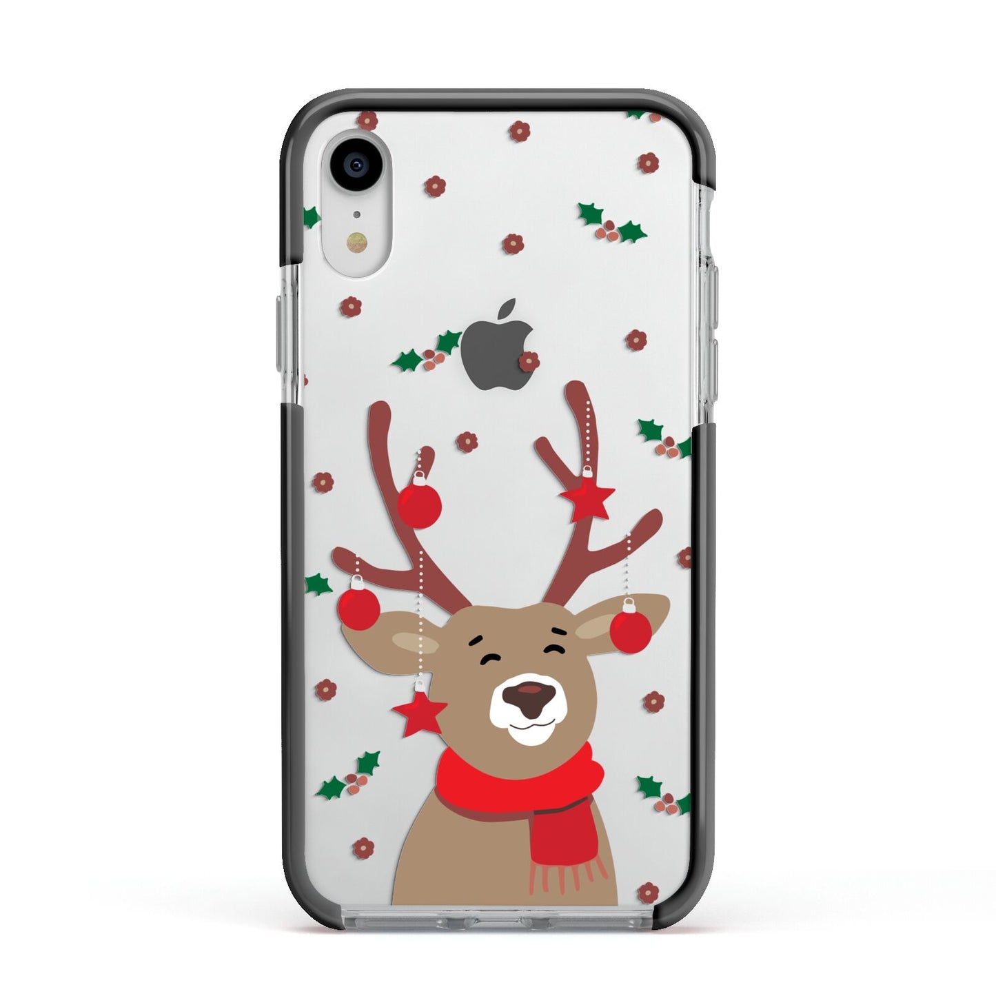 Reindeer Christmas Apple iPhone XR Impact Case Black Edge on Silver Phone
