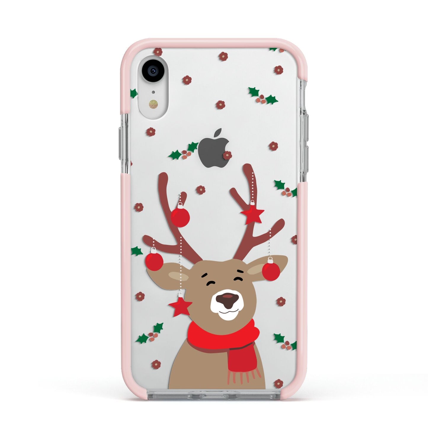 Reindeer Christmas Apple iPhone XR Impact Case Pink Edge on Silver Phone