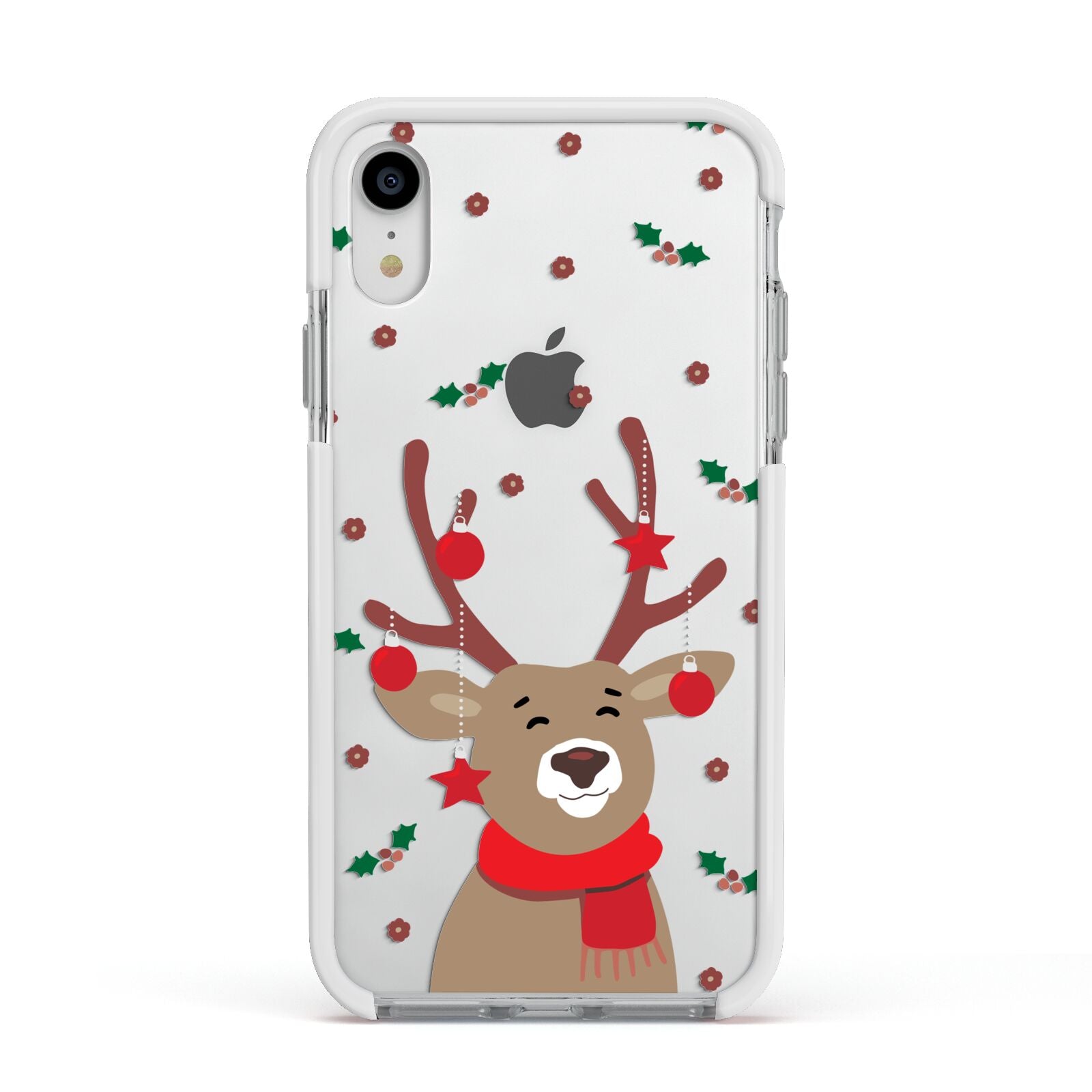 Reindeer Christmas Apple iPhone XR Impact Case White Edge on Silver Phone
