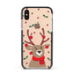Reindeer Christmas Apple iPhone Xs Impact Case Black Edge on Gold Phone