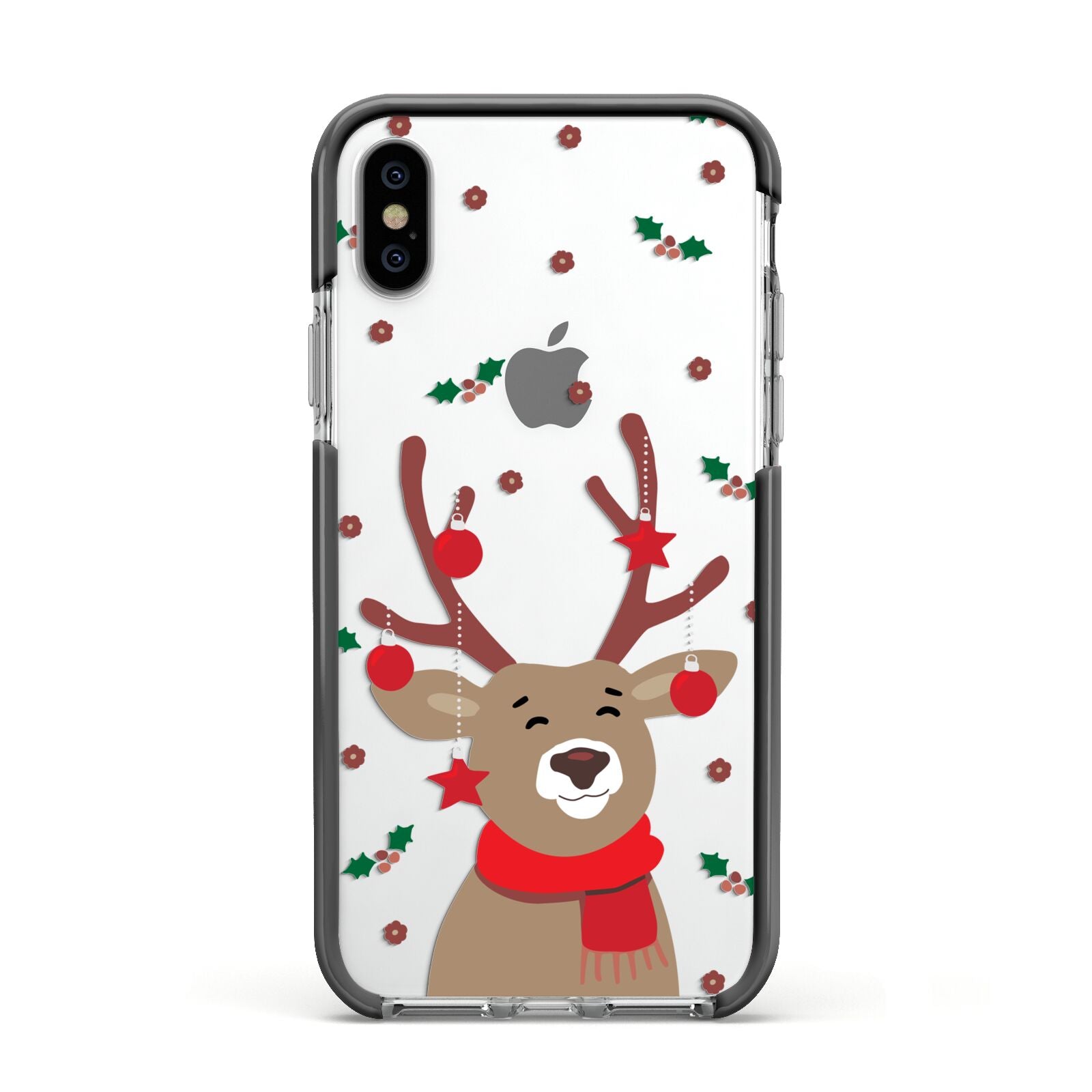 Reindeer Christmas Apple iPhone Xs Impact Case Black Edge on Silver Phone