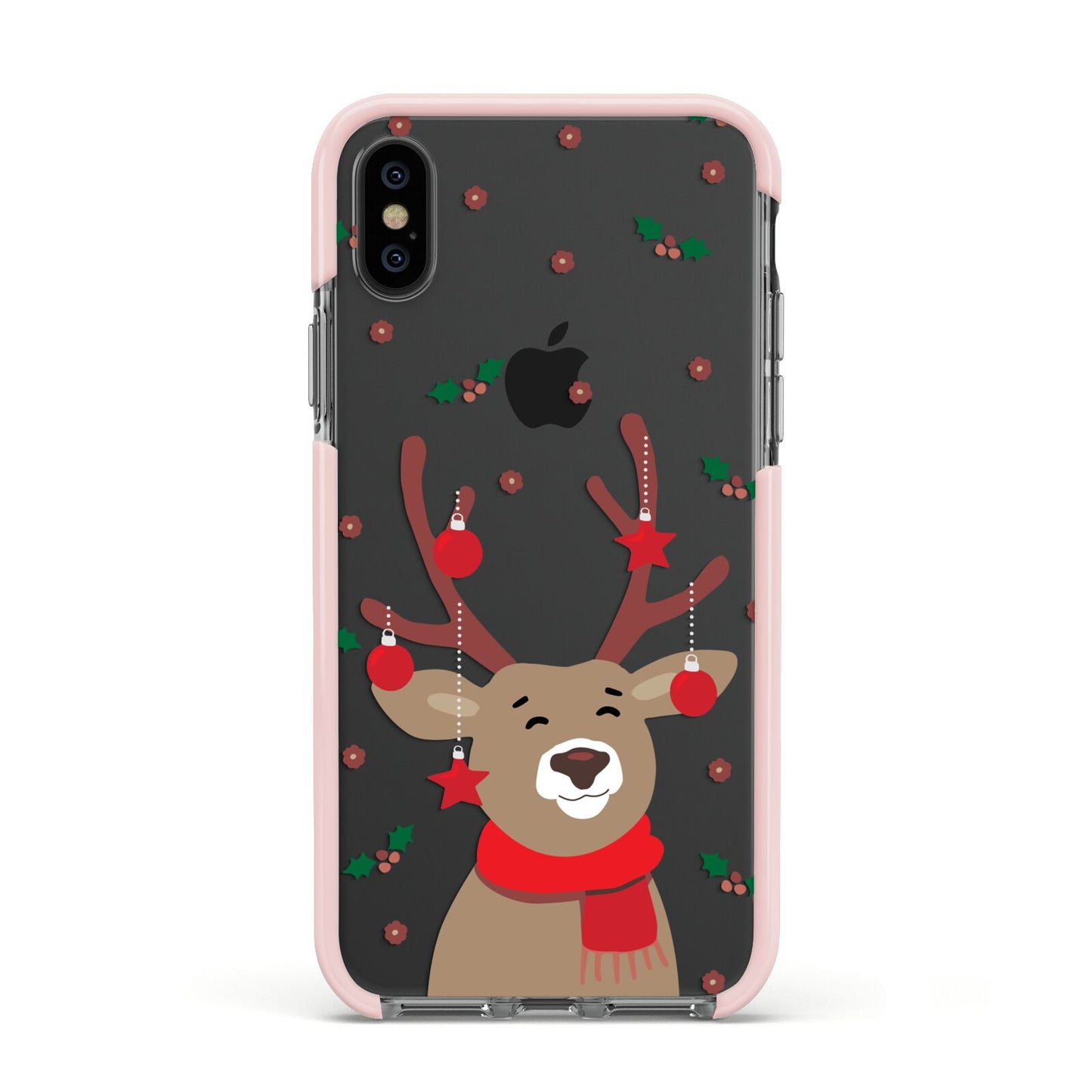 Reindeer Christmas Apple iPhone Xs Impact Case Pink Edge on Black Phone