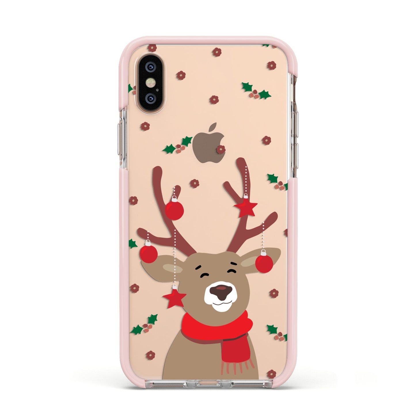 Reindeer Christmas Apple iPhone Xs Impact Case Pink Edge on Gold Phone