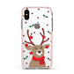 Reindeer Christmas Apple iPhone Xs Impact Case Pink Edge on Silver Phone