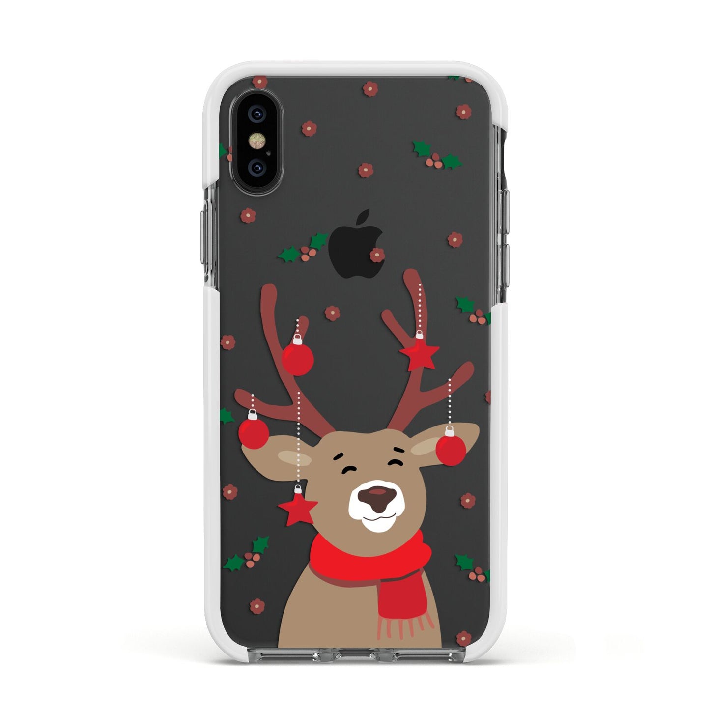 Reindeer Christmas Apple iPhone Xs Impact Case White Edge on Black Phone